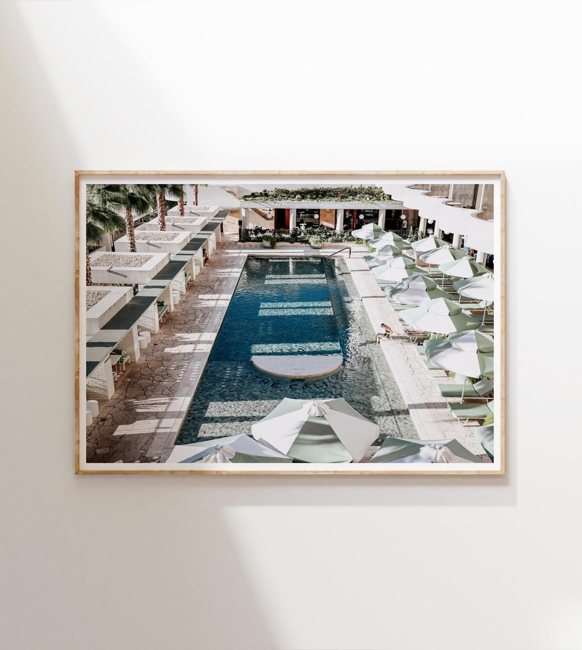 Resort Swimming Pool Aerial View Striped Umbrellas Summer Poster