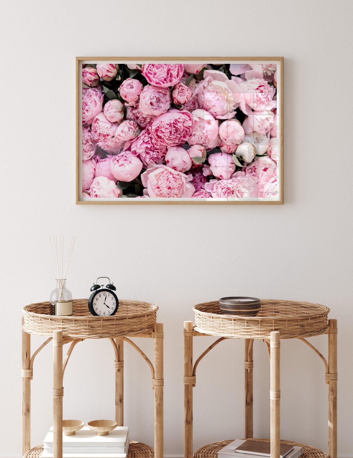 Lush Pink Peonies Dense Bloom Photography Horizontal Floral Poster