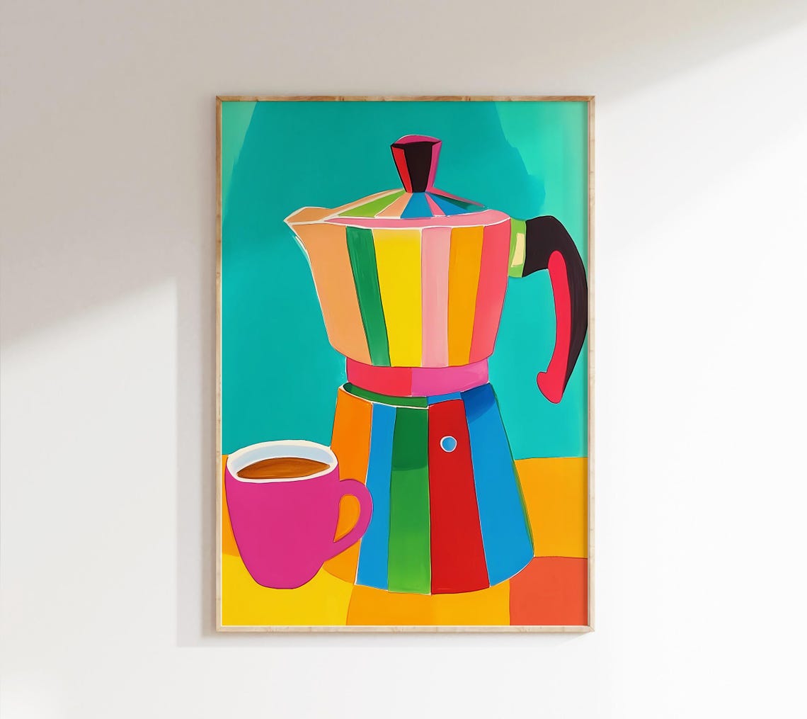 Rainbow Striped Moka Pot Espresso Maker Pop Art Kitchen Poster