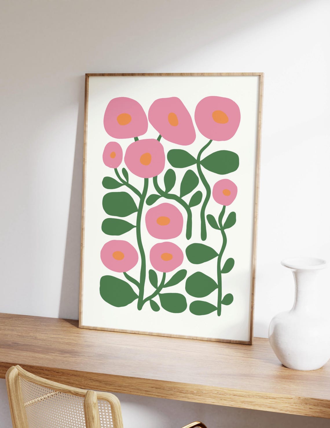 Pink Poppies Abstract Modern Floral Botanical Wall Decor Print