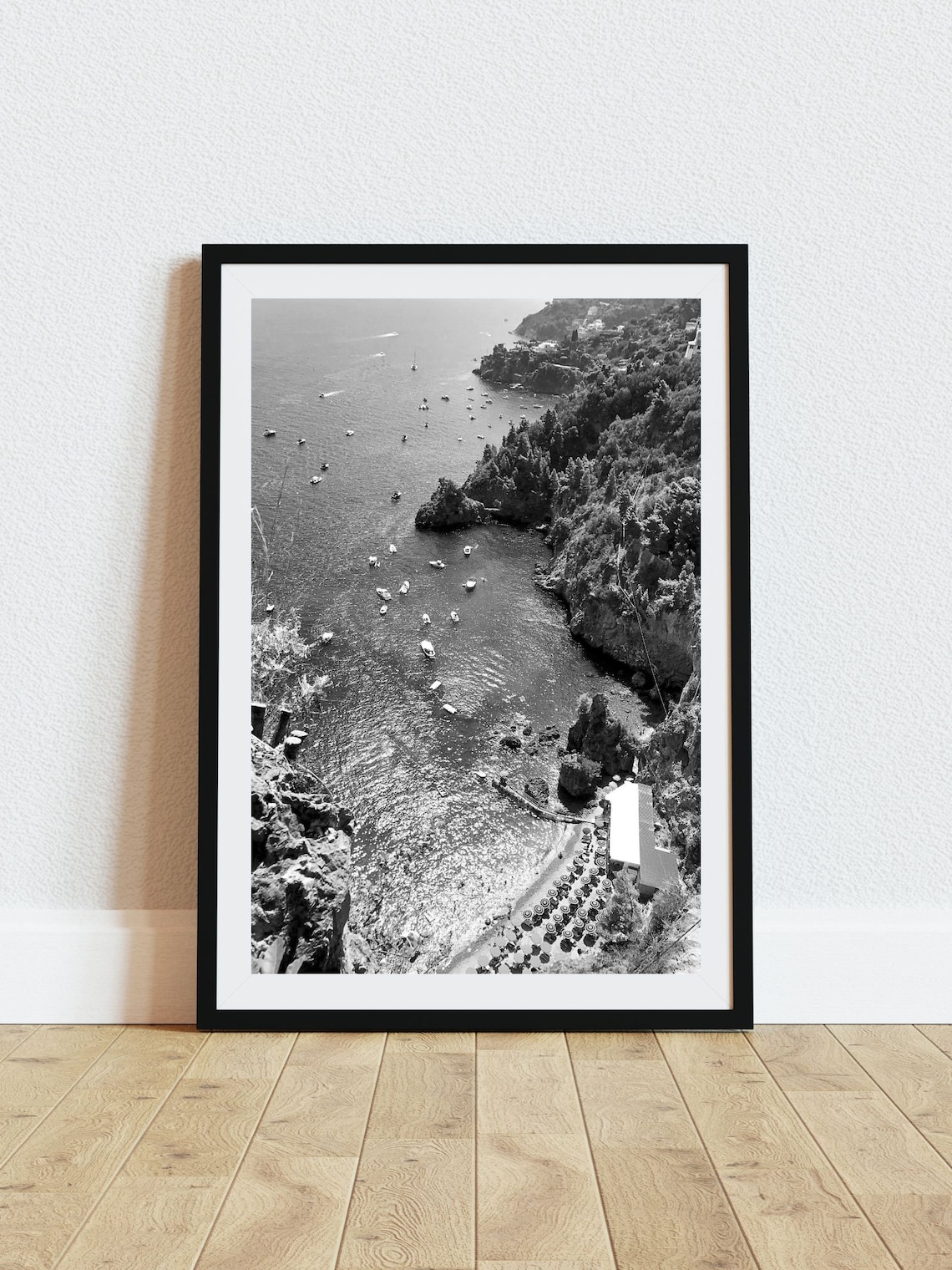Italy Beach Poster, Black And White Coastal Print