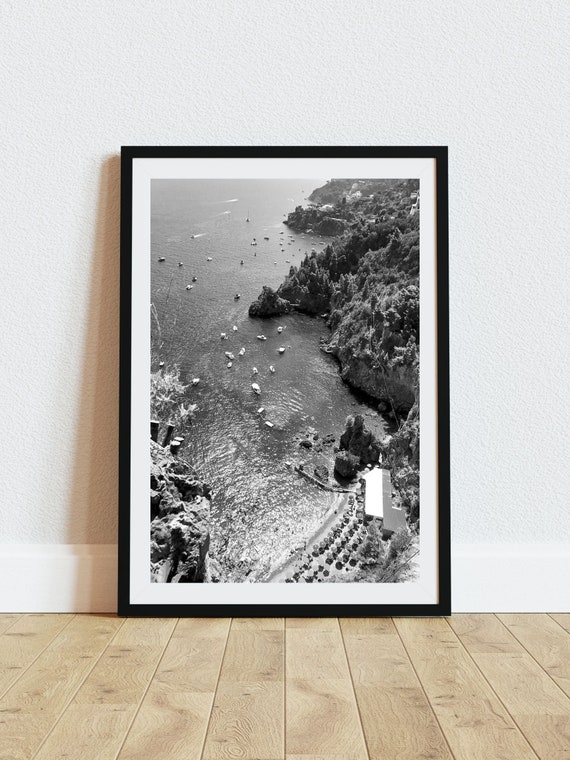 Italy Beach Poster, Black And White Coastal Print