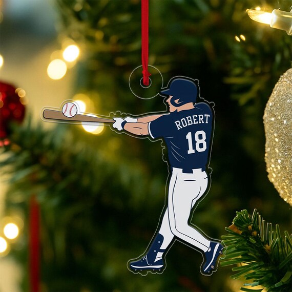 Personalized Baseball Player Swing Acrylic Ornament Gift Print