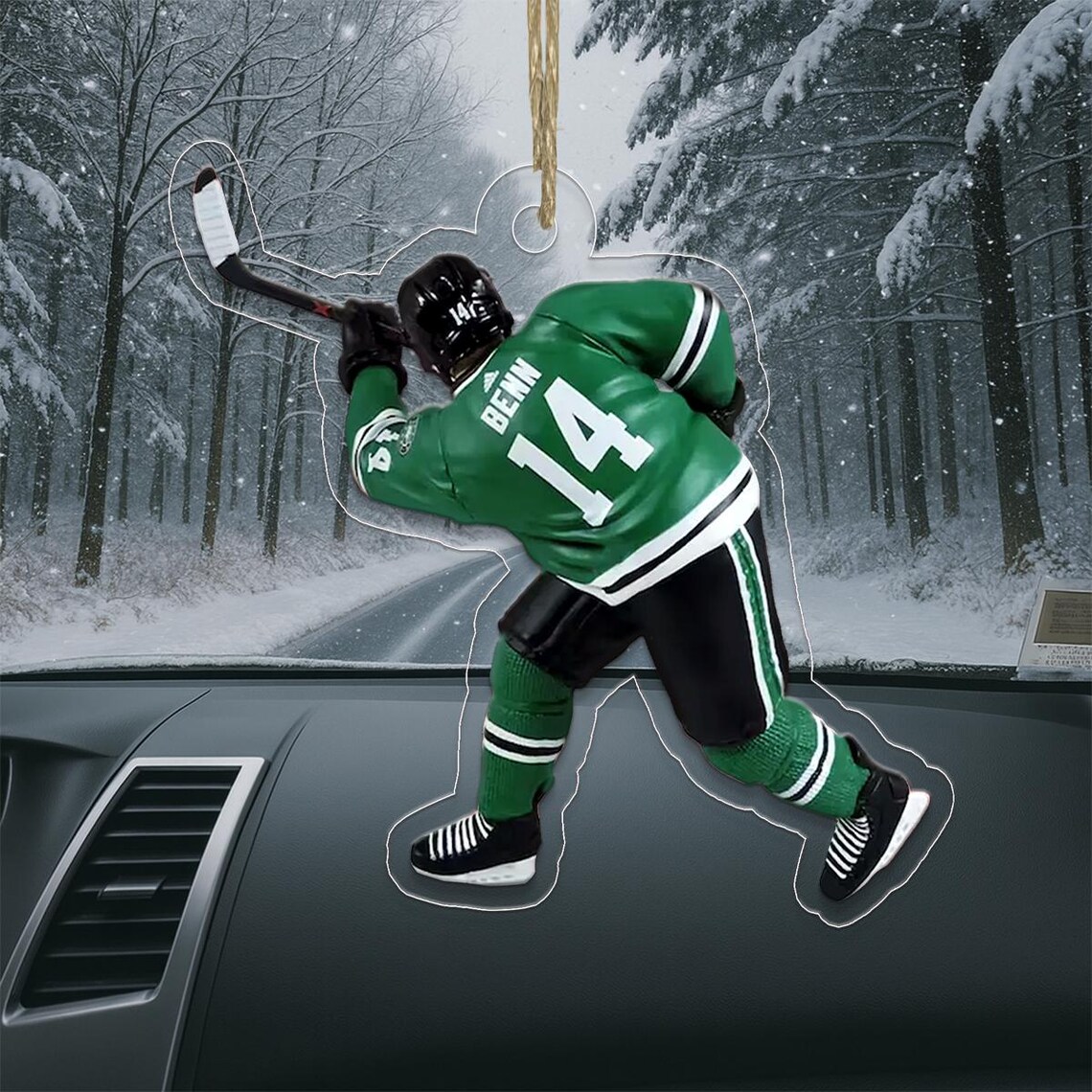 Hockey Player Benn Number 14 Green Jersey Ice Action Sports Print