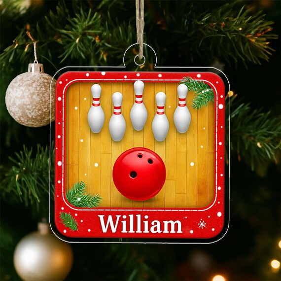 William Custom Name Bowling Pins And Ball Christmas Tree Ornament Poster