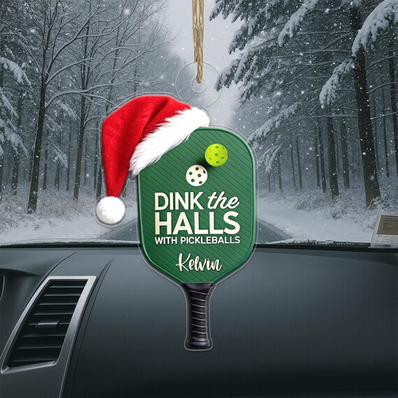 Dink the Halls Pickleball Paddle Santa Hat Name Christmas Print