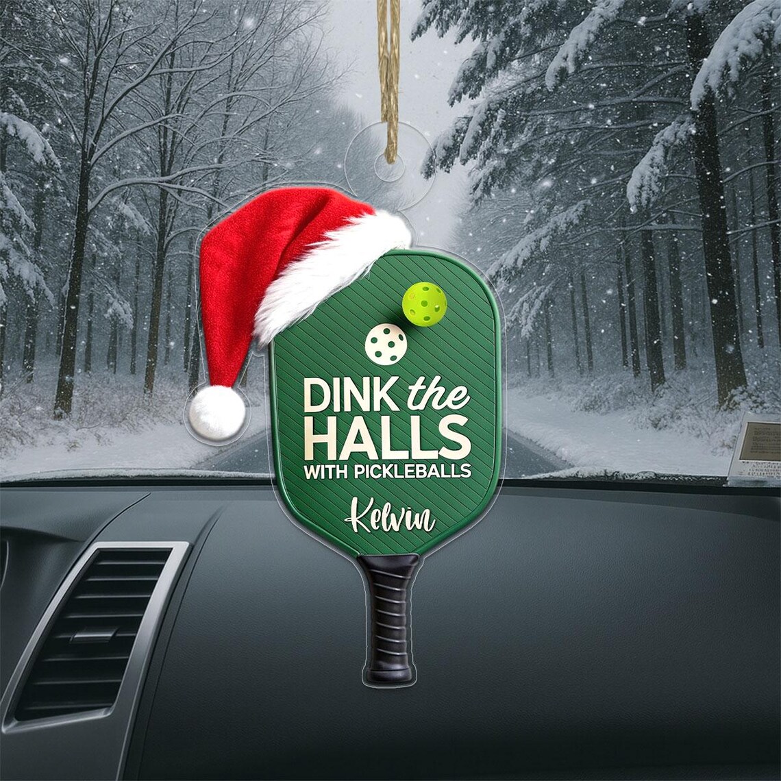 Dink the Halls Pickleball Paddle Santa Hat Name Christmas Print