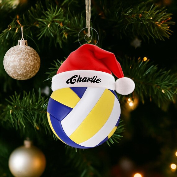 Personalized Volleyball Santa Hat Christmas Ornament Gift Art Print