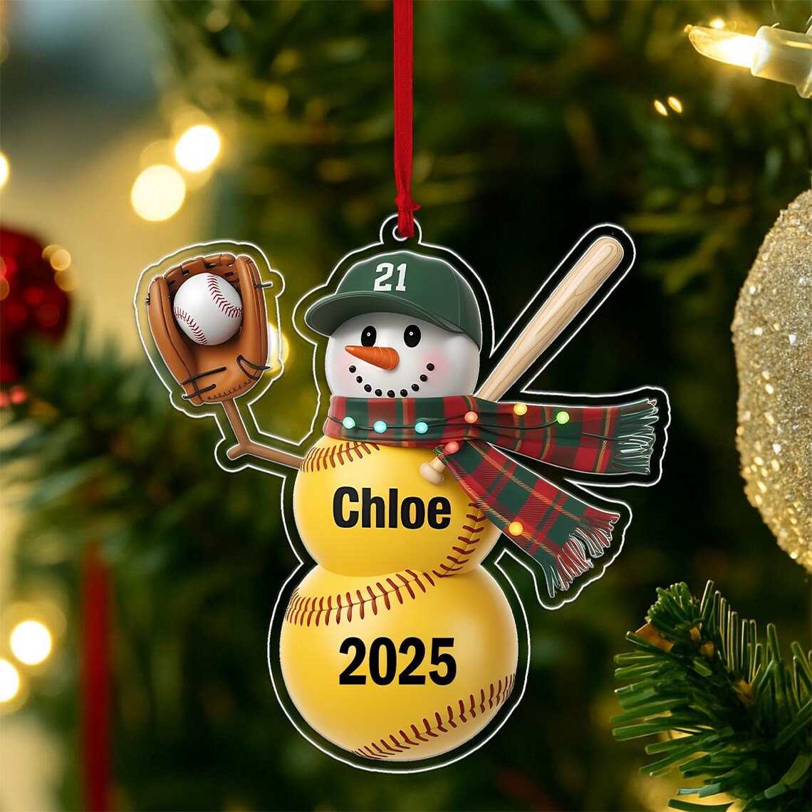 Custom Softball Snowman Christmas Tree Ornament Acrylic Print Gift 2025