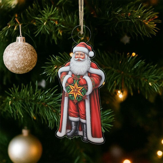 Filipino Santa With Parol Star Acrylic Ornament Poster Christmas Gift