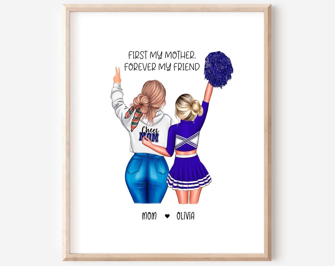 Cheer Mom and Daughter Cheerleader Celebration Portrait Poster