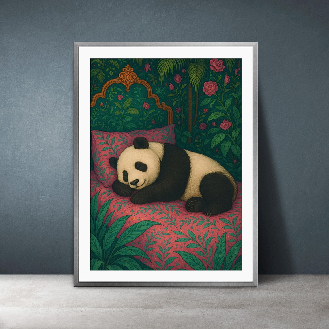 Sleeping Panda Nursery Print Whimsical Botanical Art