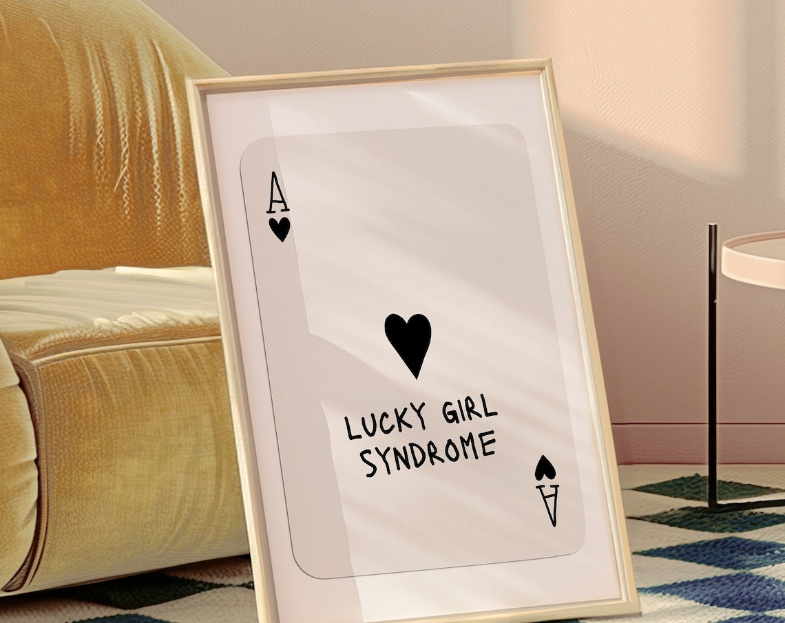 Ace of Hearts Lucky Girl Syndrome Black Minimalist Trendy Poster
