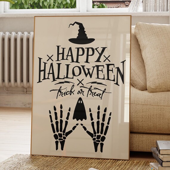 Happy Halloween Trick or Treat Spooky Typography Ghost Poster