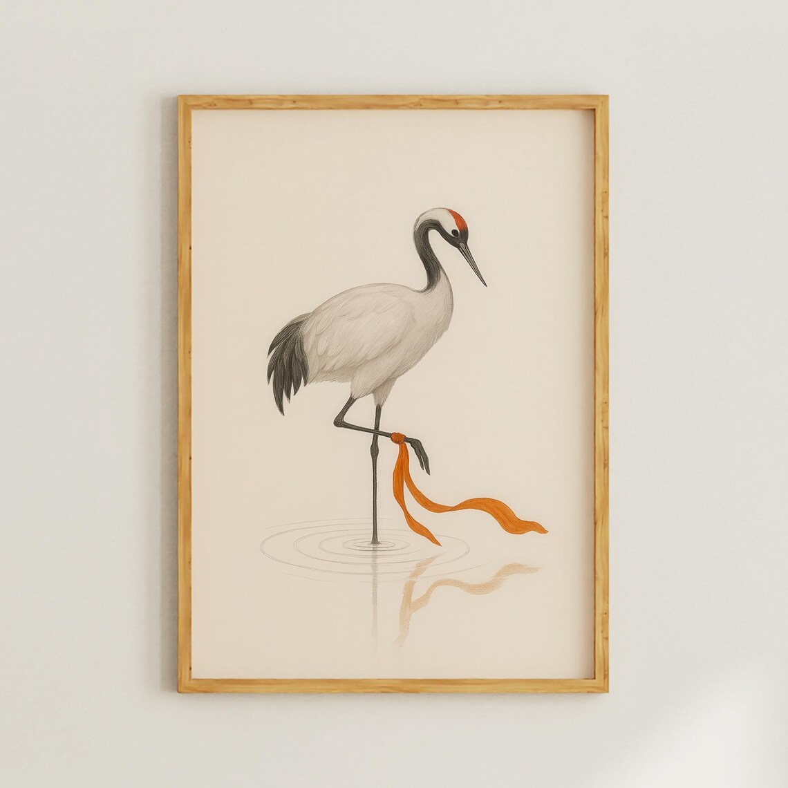 Japanese Crane Red Crowned Minimalist Watercolor Japandi Bird Art Poster
