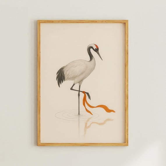 Japanese Crane Wall Art For Apartment Or Home Decor Minimalist Neutral Japandi Living Room Bedroom Zen Bathroom Spaces