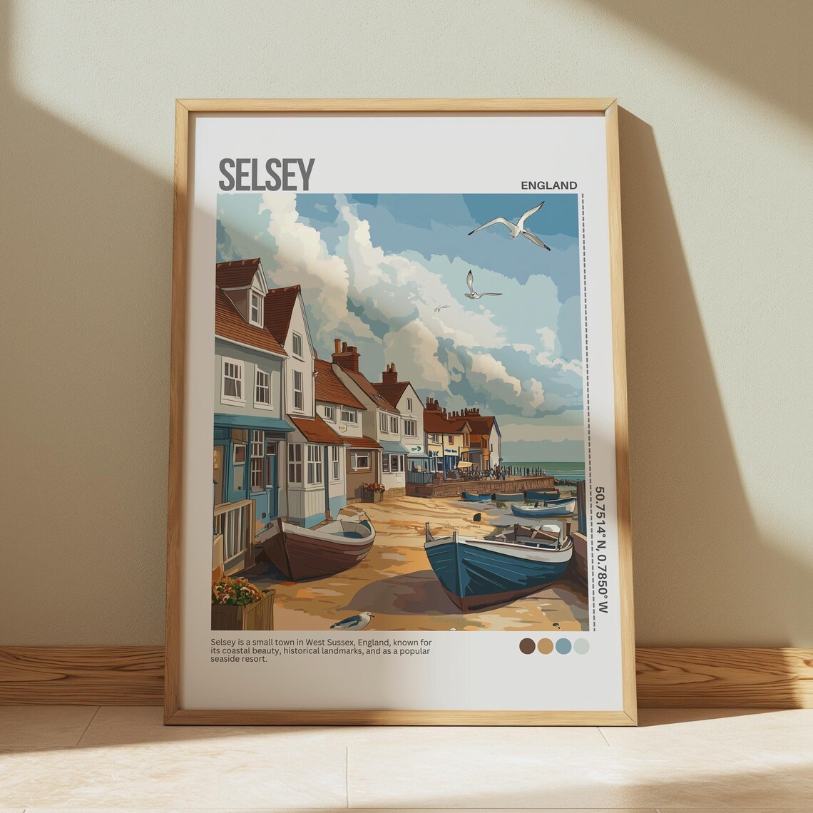 Selsey England Seaside Street With Beached Boats Coastal Poster