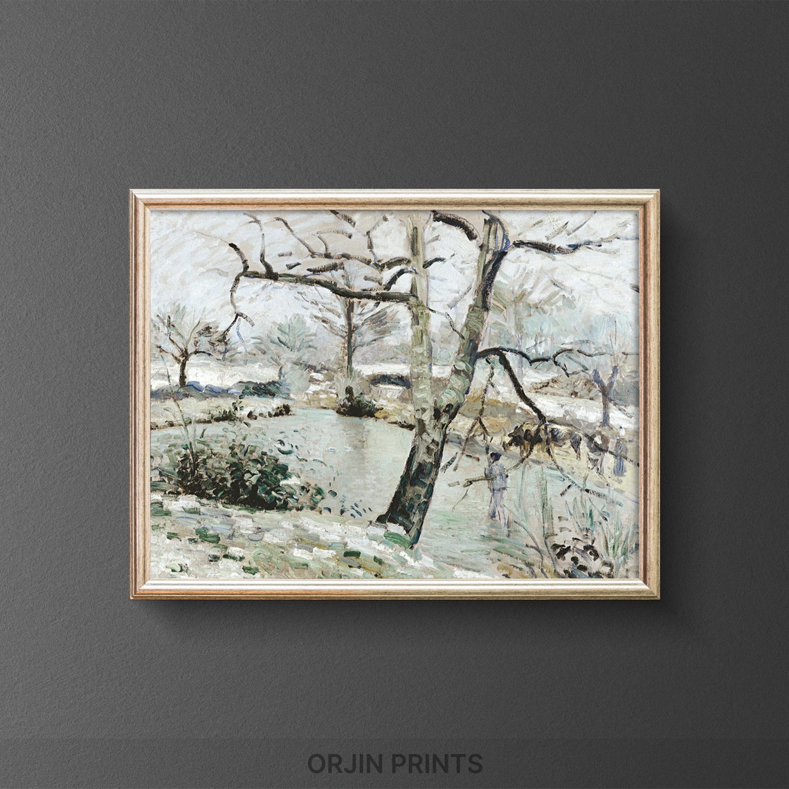 Winter Pond Bare Trees Soft Impressionist Brushwork Vintage Art Poster