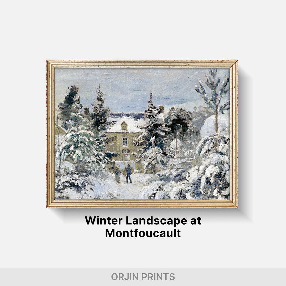 Snow Covered Path Pine Trees Cottage Winter Painting Style Poster - Image 2