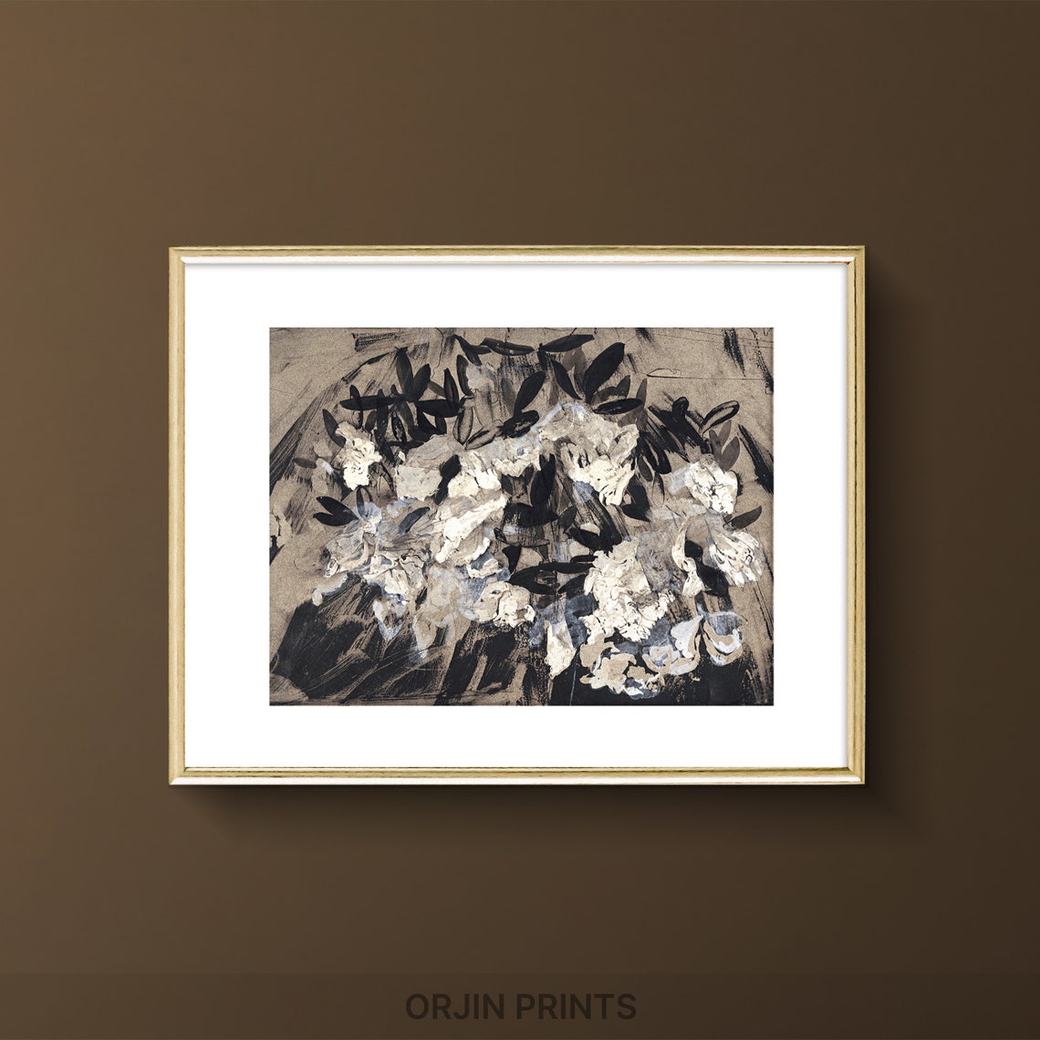 Monochrome Abstract Floral Expressive Brushwork Vintage Style Print