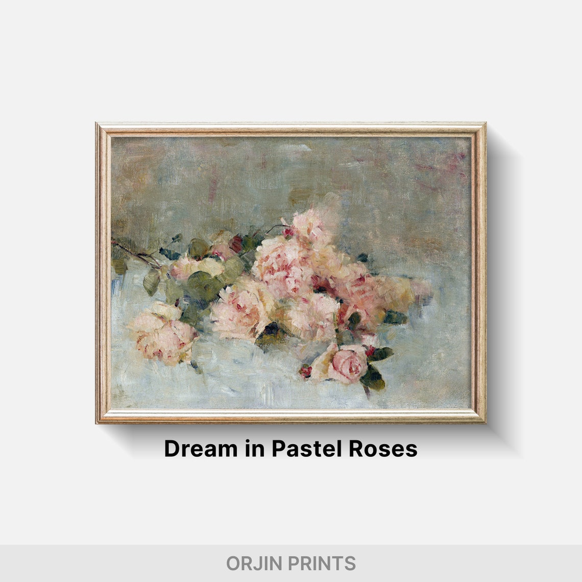Pink Roses Scattered Impressionist Floral Soft Romantic Style Poster - Image 2