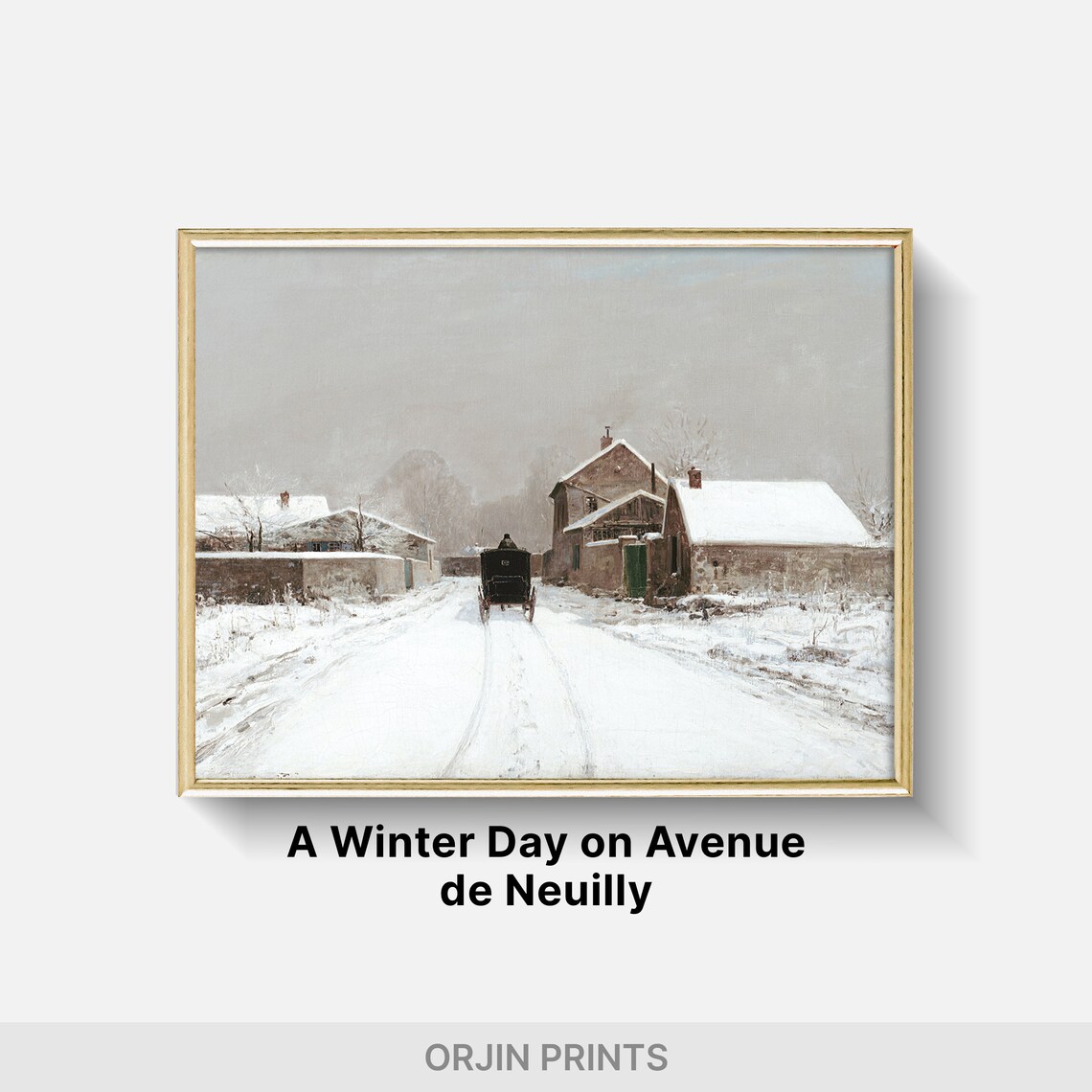 Snowy Village Road Horse Drawn Carriage Vintage Winter Poster - Image 2