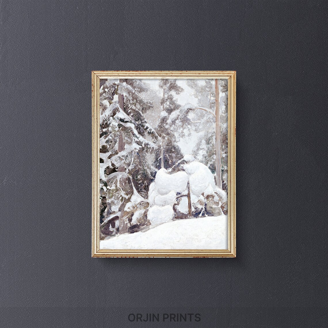 Snowy Pine Forest Winter Oil Painting Snow Covered Trees Wall Art