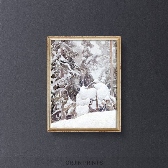 Snowy Pine Forest Winter Oil Painting Snow Covered Trees Wall Art