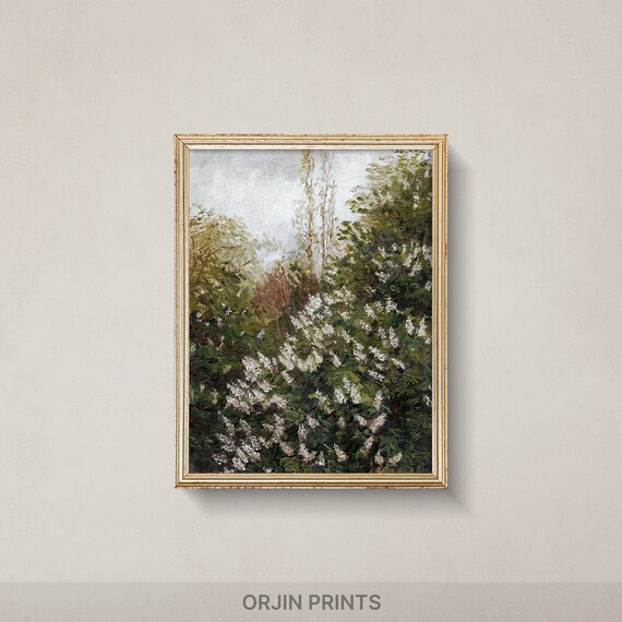 Lilac Bush White Blossoms Spring Garden Impressionist Vintage Art Poster