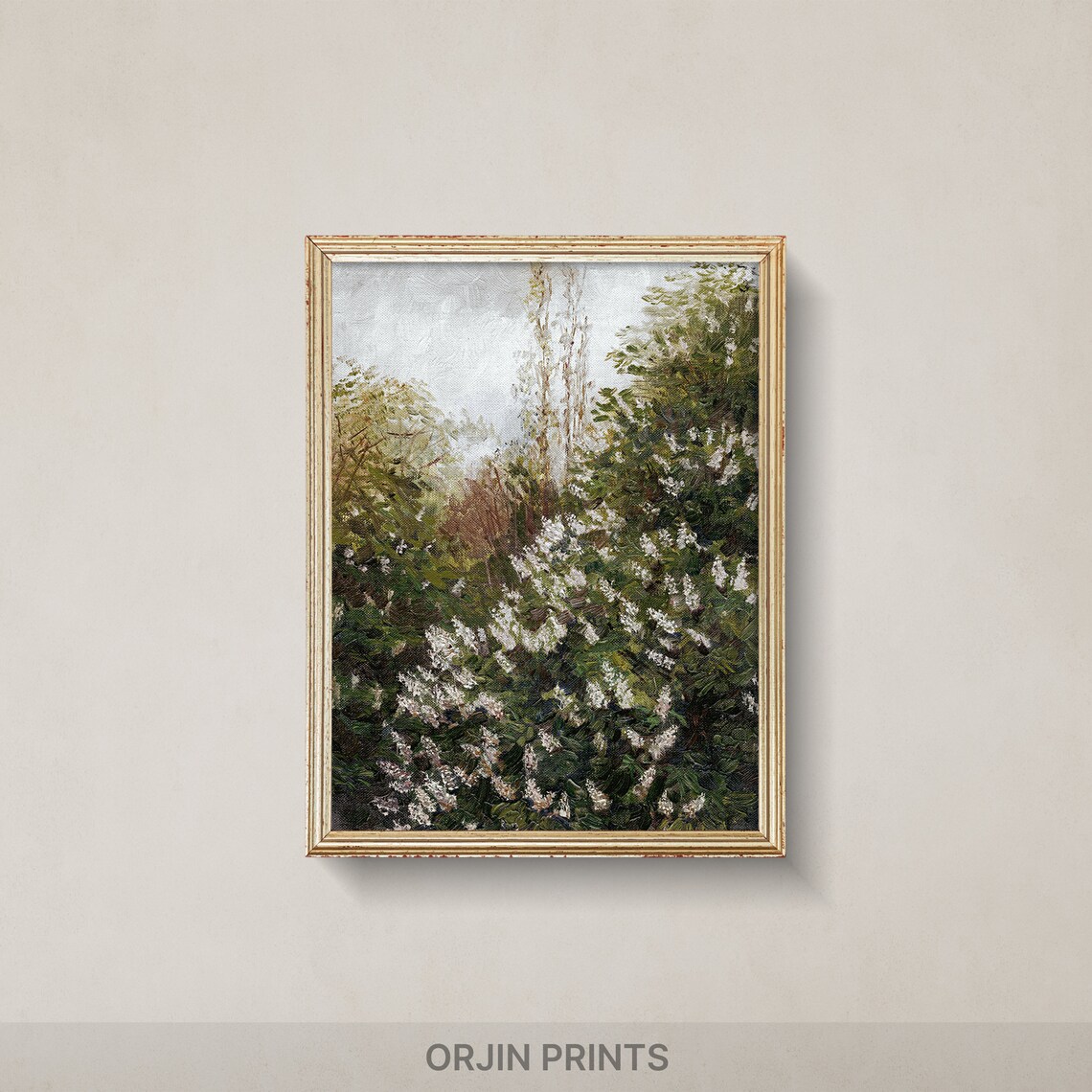 Lilac Bush White Blossoms Spring Garden Impressionist Vintage Art Poster