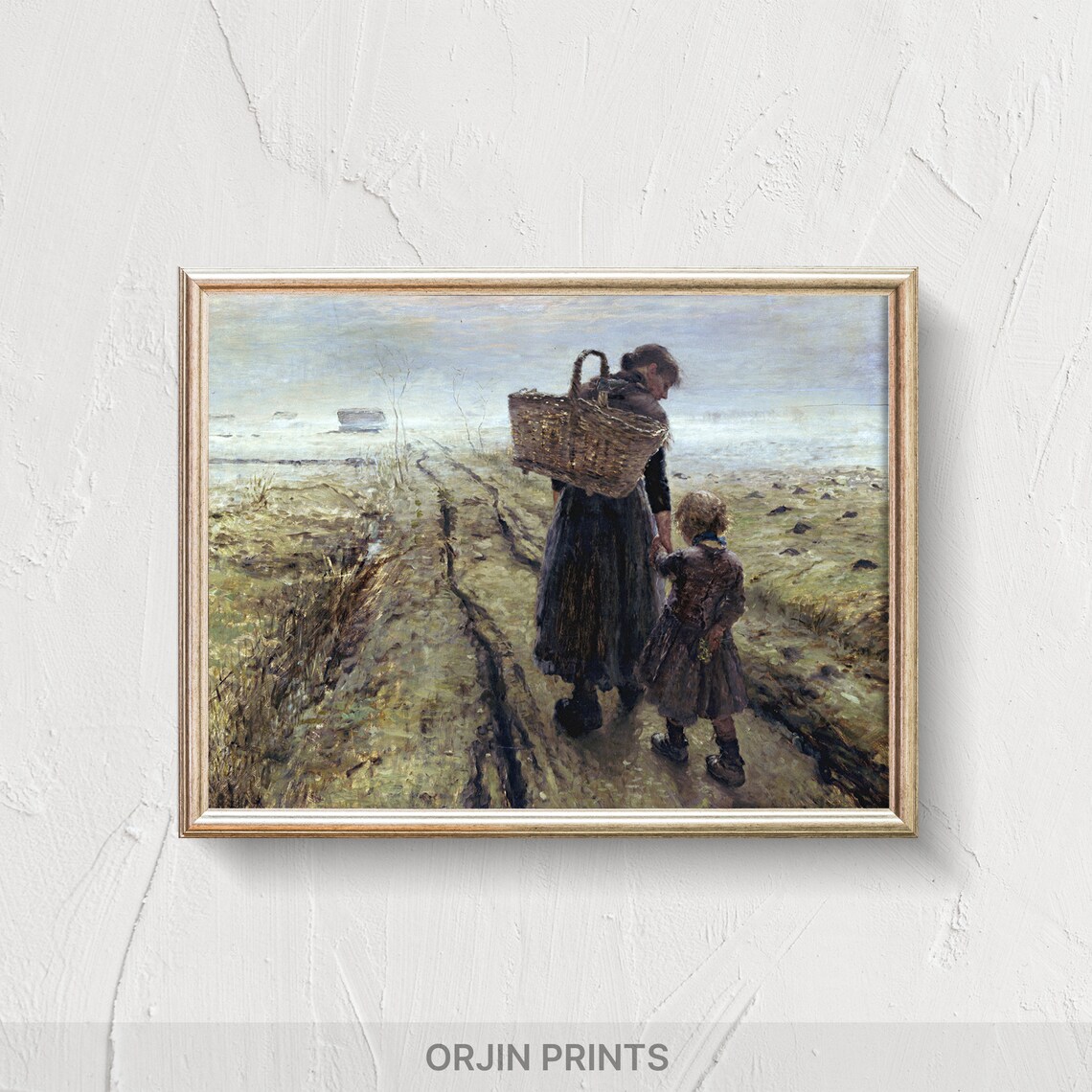Mother And Child Walking Country Path Vintage Oil Painting Poster