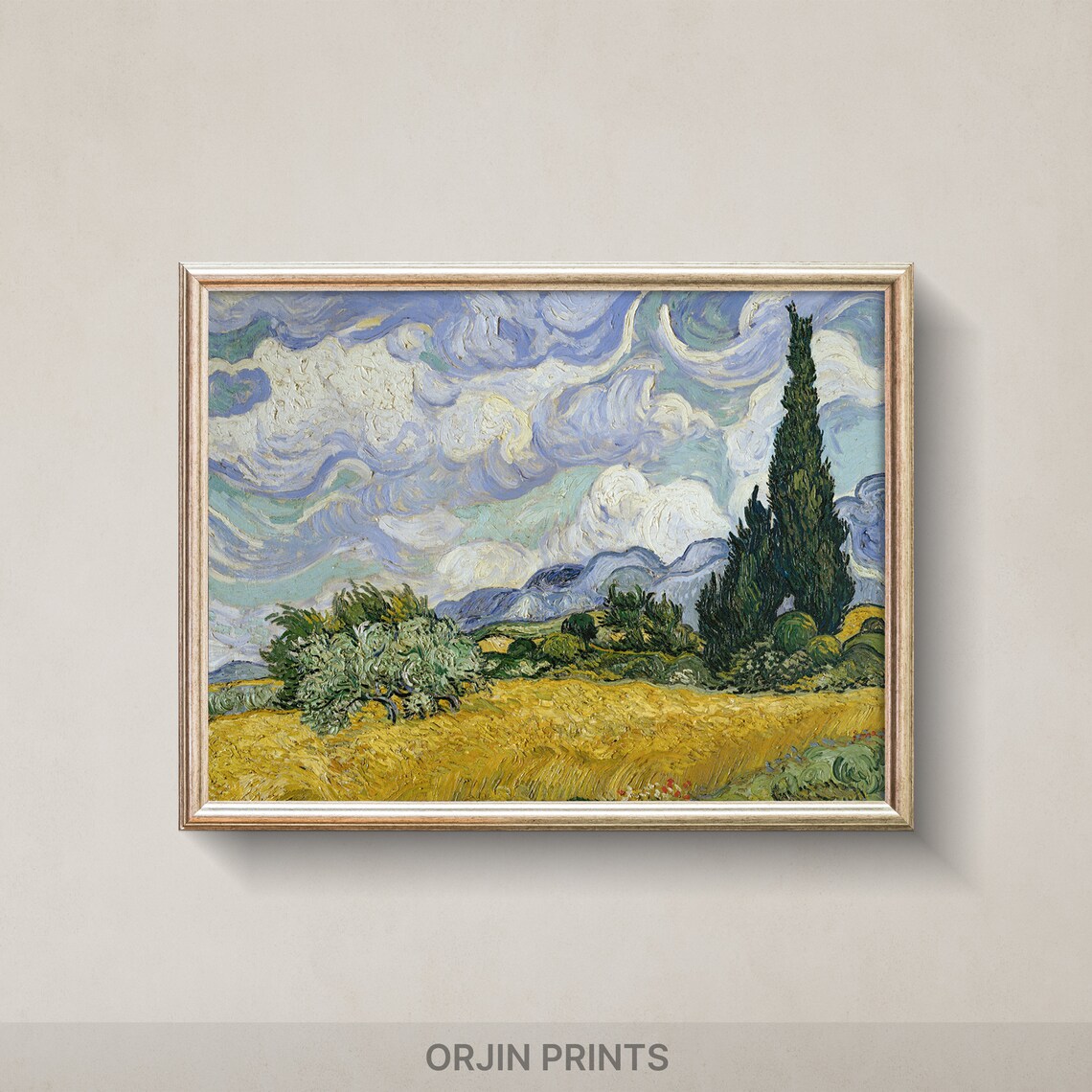 Van Gogh Wheat Field Cypresses Golden Landscape Masterpiece Poster