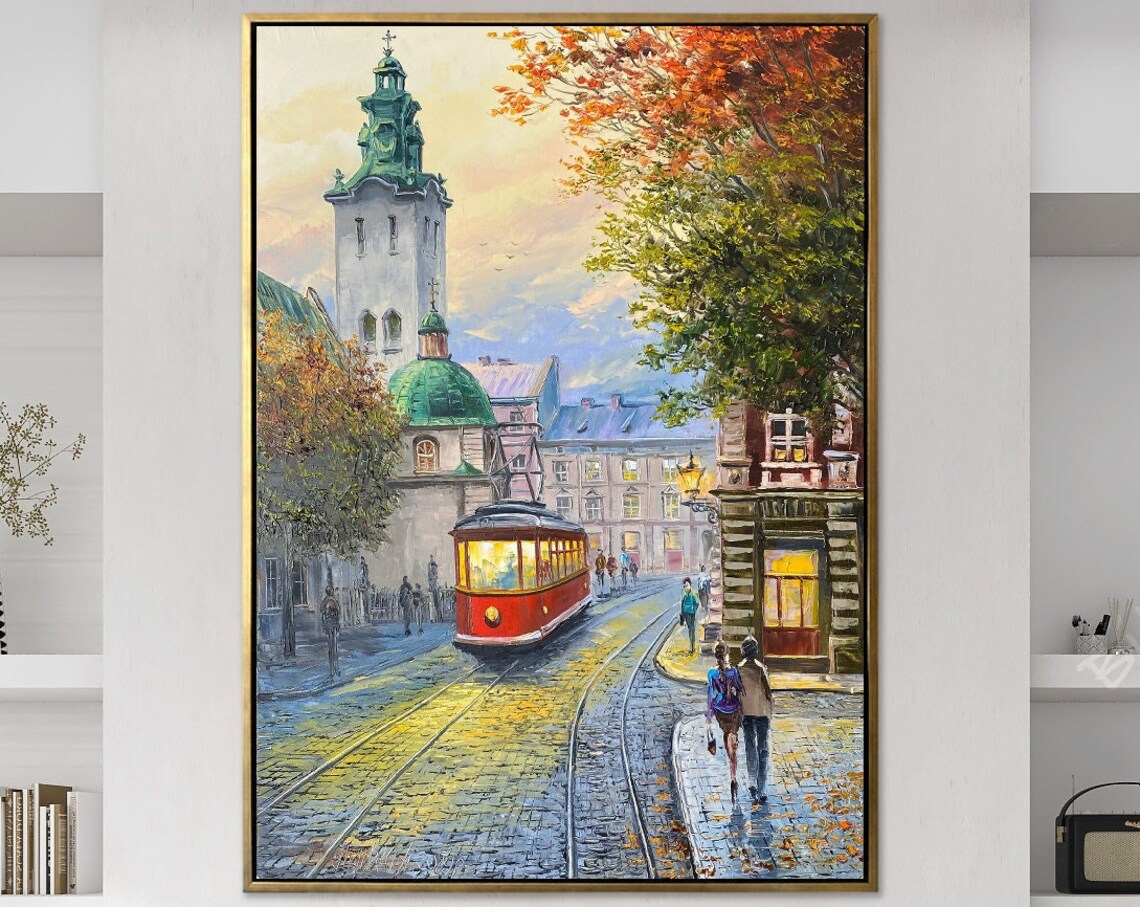 Lviv Old Town Oil Painting, European Cityscape Art Print