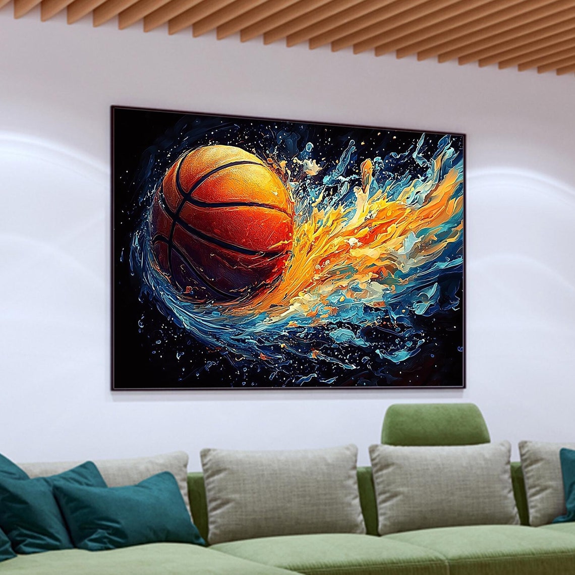 Abstract Colorful Basketball Oil Painting On Original Large Textured Sport Wall Art Teenage Athlete Gifts Custom Room Wall Decor
