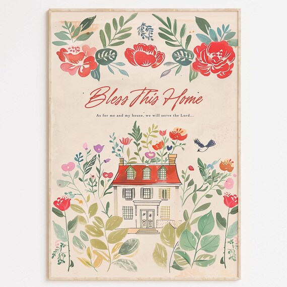 Bless This Home Floral Print Christian Scripture Wall Art