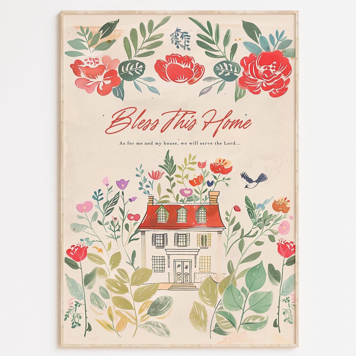 Bless This Home Floral Print Christian Scripture Wall Art
