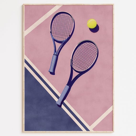 Pink Navy Tennis Court Art Preppy Dorm Decor