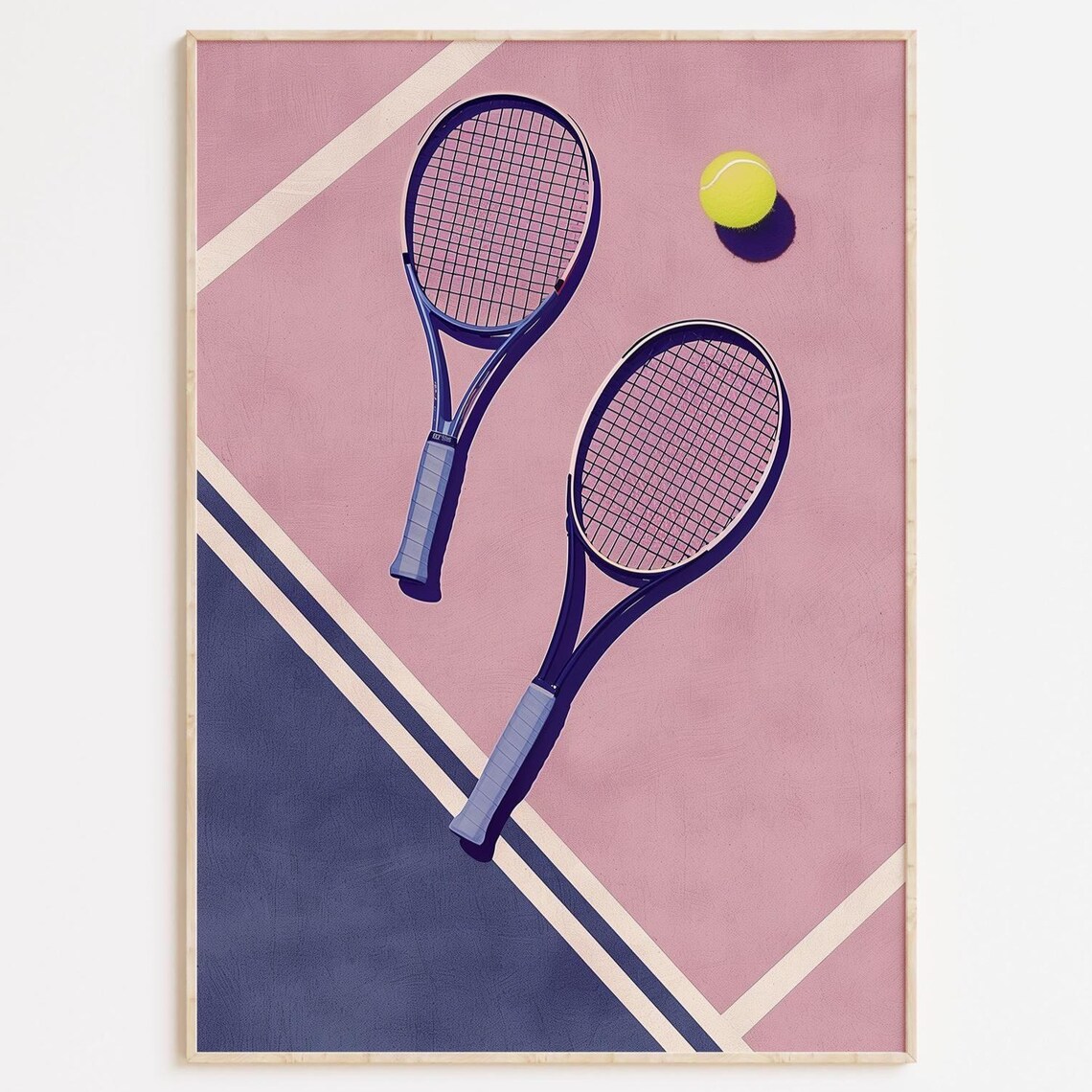 Pink Navy Tennis Court Two Rackets Pop Art Sport Poster Decor