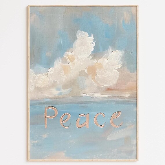 Peace Word Cloud Oil Painting Serene Blue Inspirational Poster