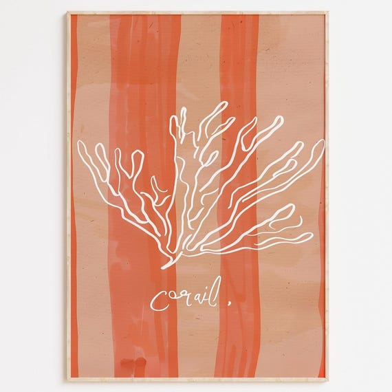 Coral Line Art Print Abstract Coastal Decor