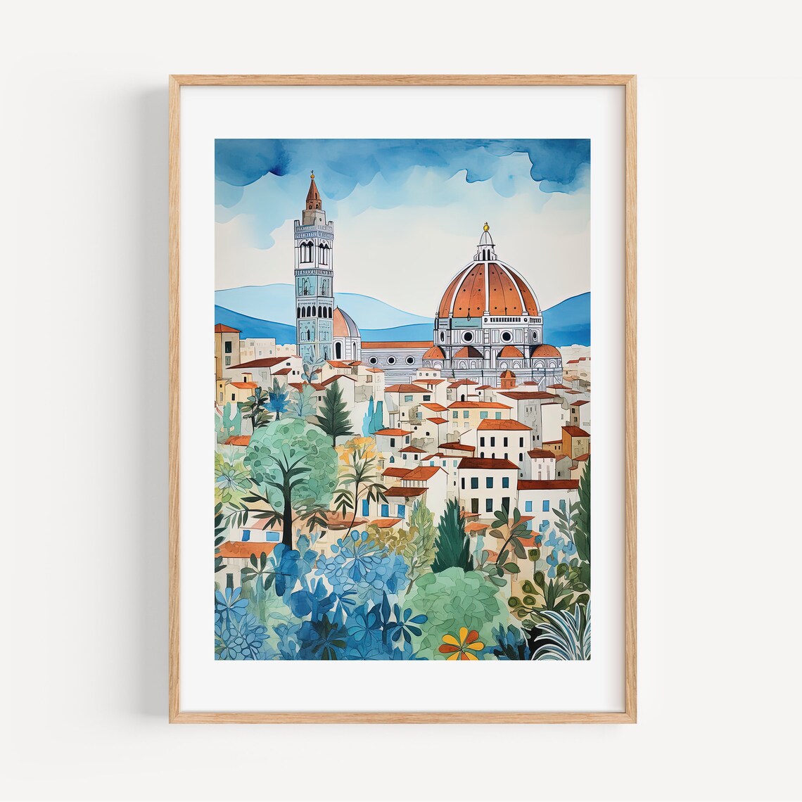Florence Watercolor Travel Poster, Italy Home Decor