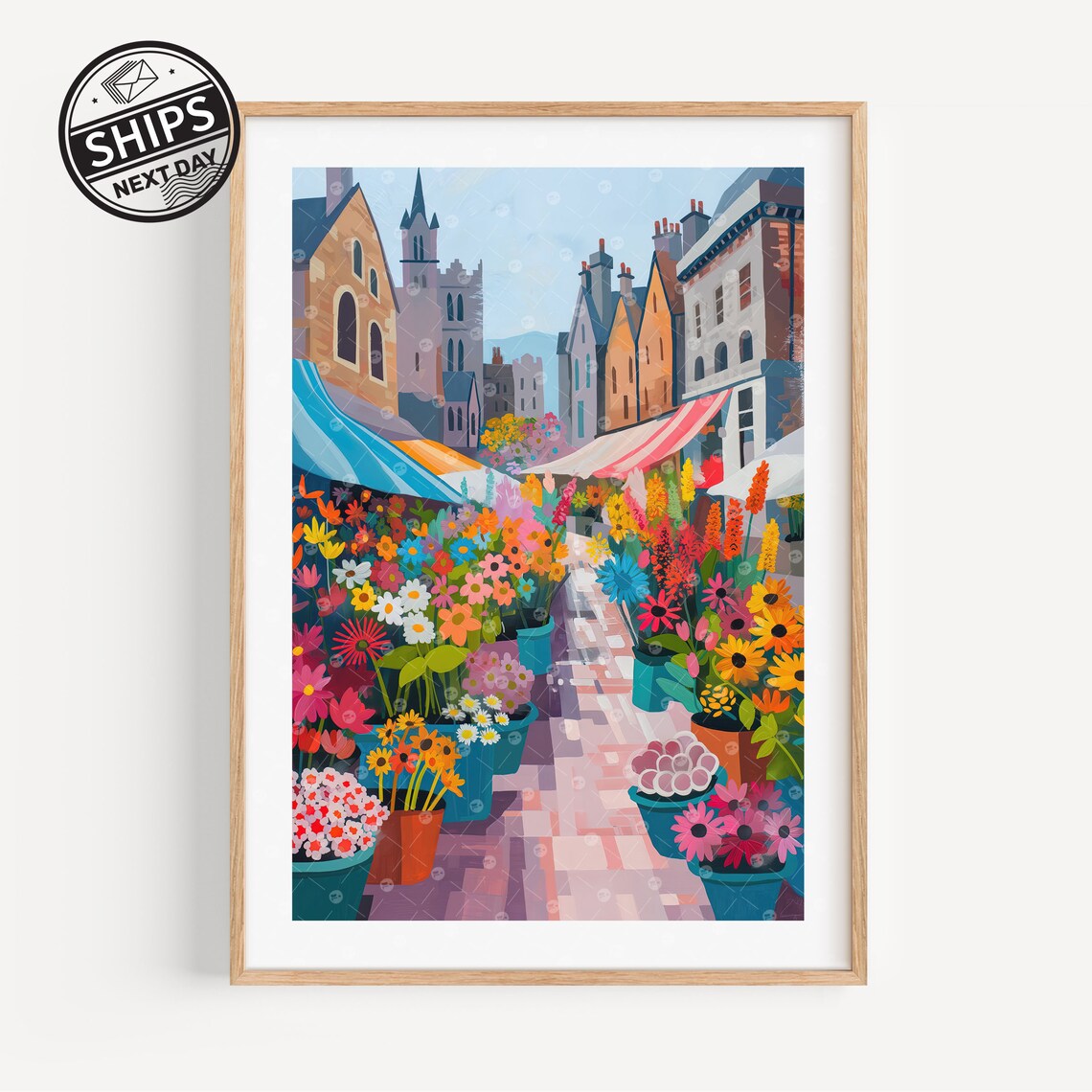 Wales Flower Market Street Scene Art Print