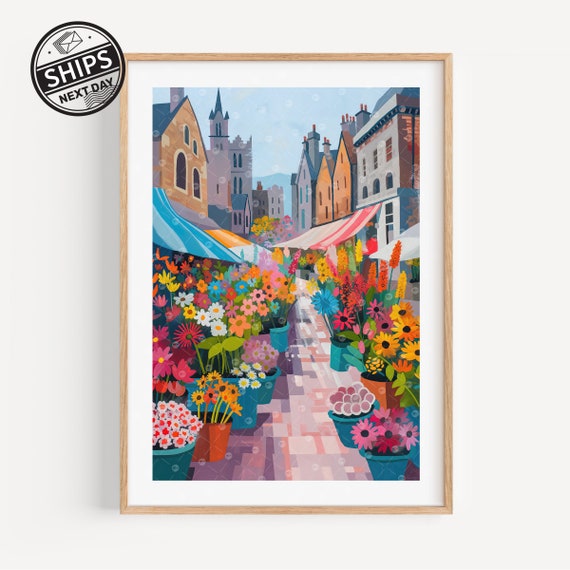 Wales Flower Market Street Scene Art Print