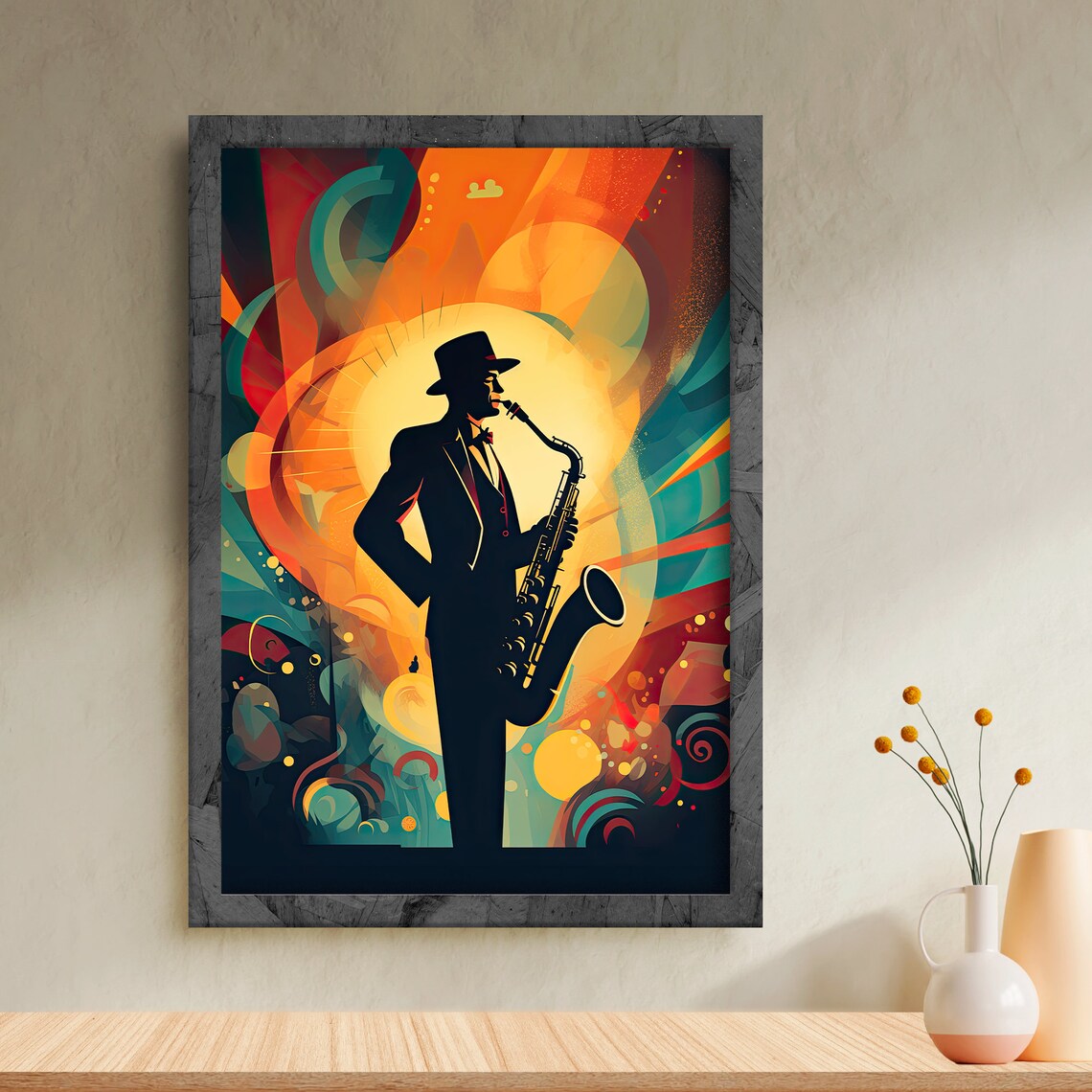 Jazz Saxophonist Silhouette Art Deco Warm Colors Music Poster - Image 4