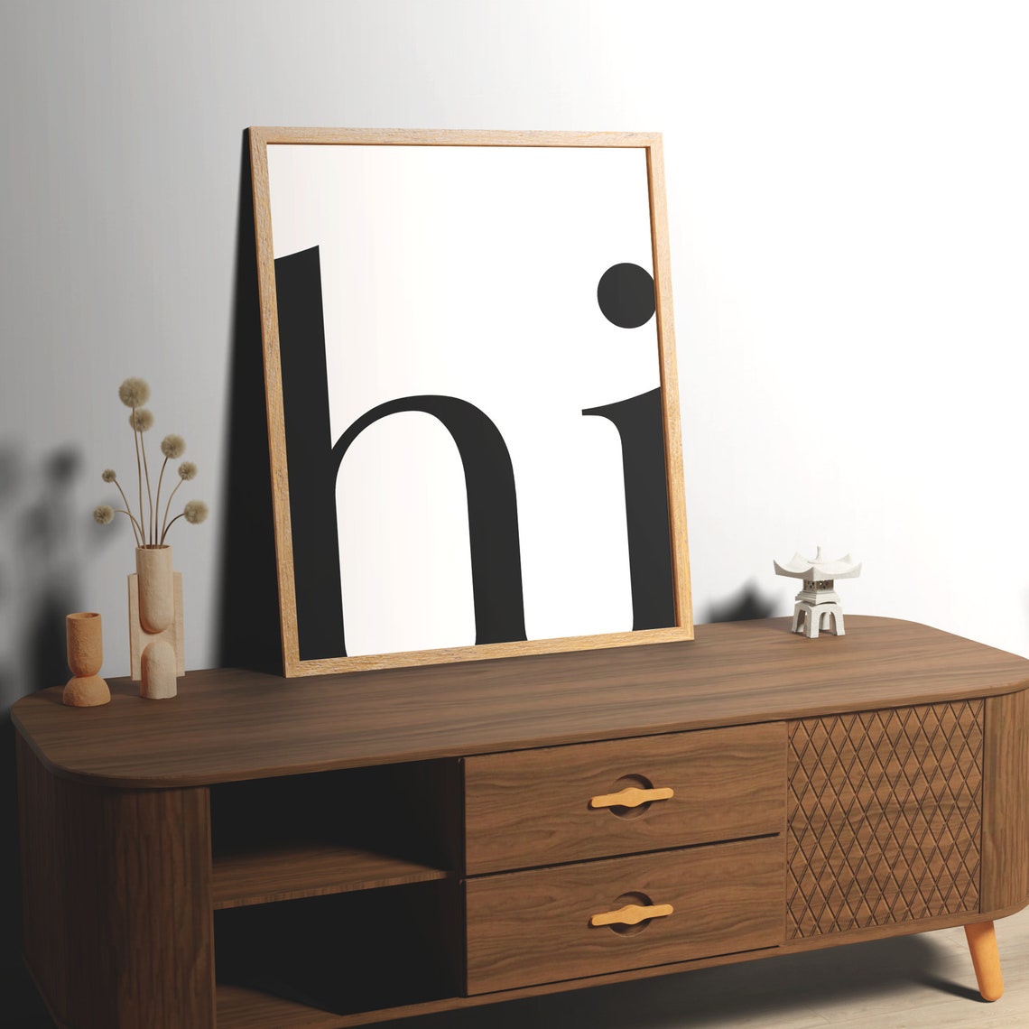 Hi Oversized Typography Minimal Black and White Modern Wall Art - Image 4