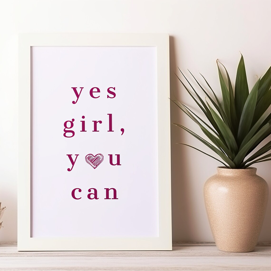 Yes Girl You Can Affirmation Pink Serif Heart Typography Poster - Image 7