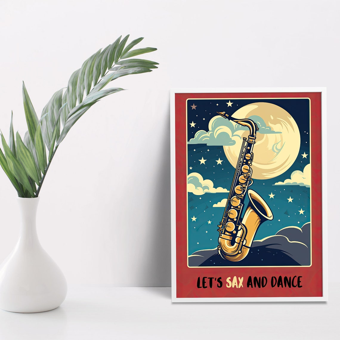 Let's Sax and Dance Saxophone Moon Retro Jazz Music Art Poster - Image 4