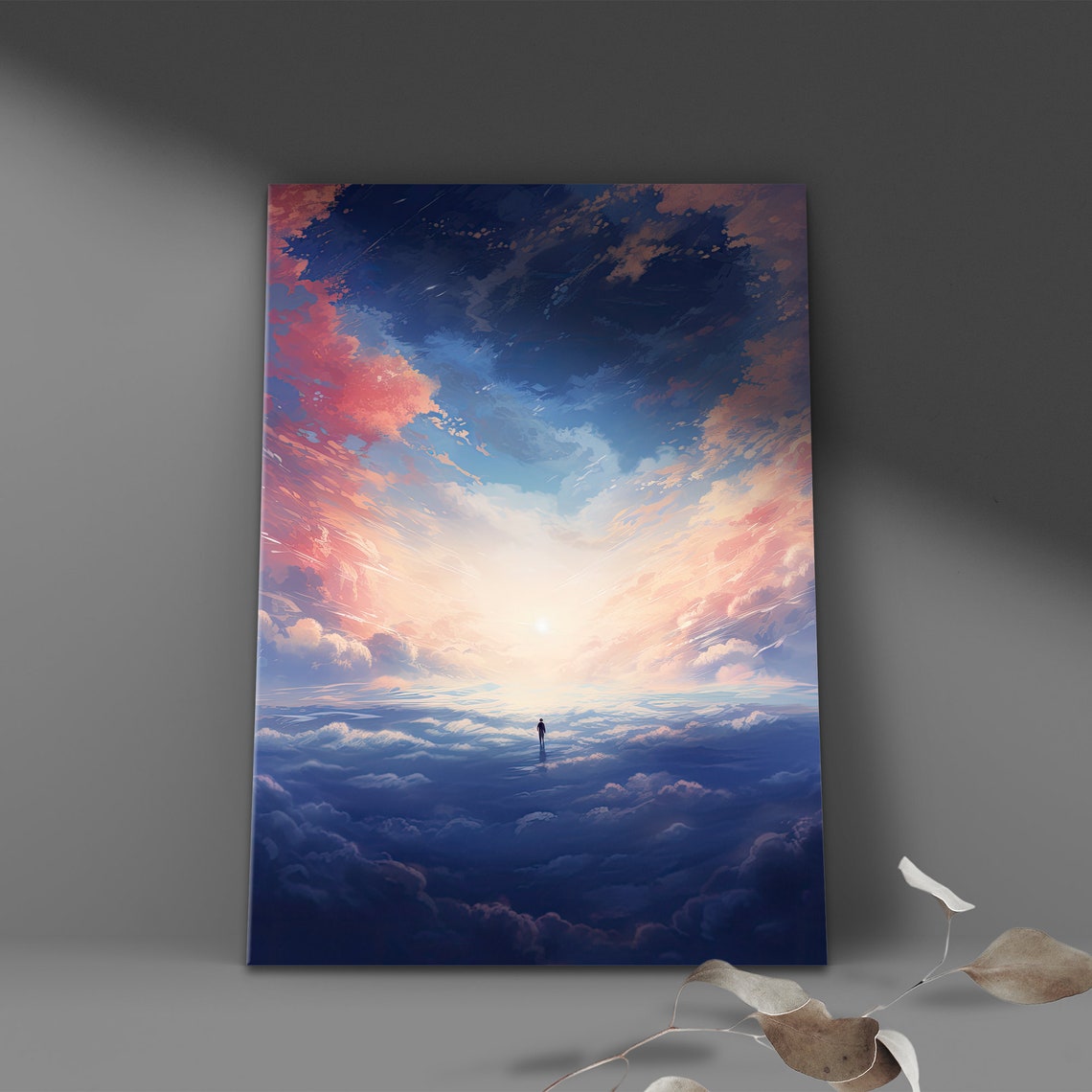 Dreamy Cloudscape Above The Clouds Tiny Figure Sunset Sky Poster - Image 4
