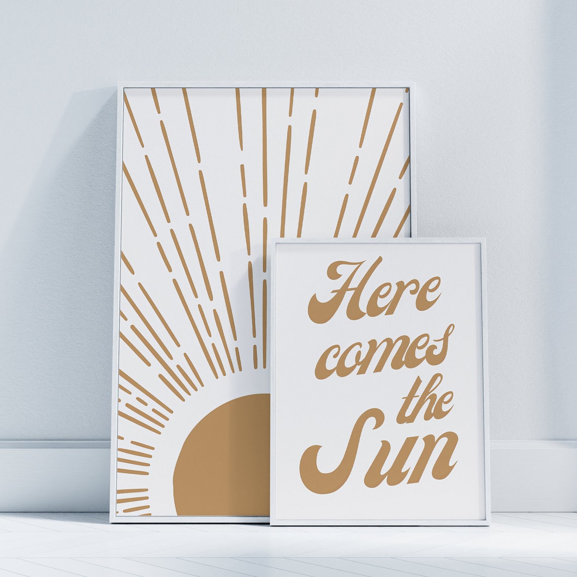 Here Comes The Sun Retro Pair Mustard Sunrise Typography Poster - Image 2