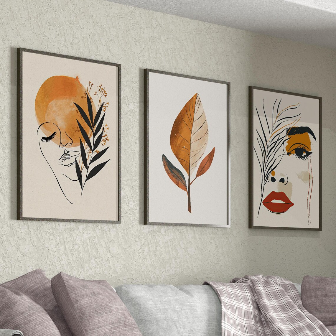 Boho Set of 3 Woman Line Art Botanical Leaf Modern Decor Poster - Image 4